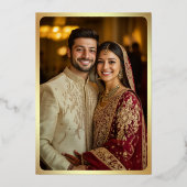 バーガンディー 象 インド 写真 結婚式 ゴールド 箔招待状 (裏面)