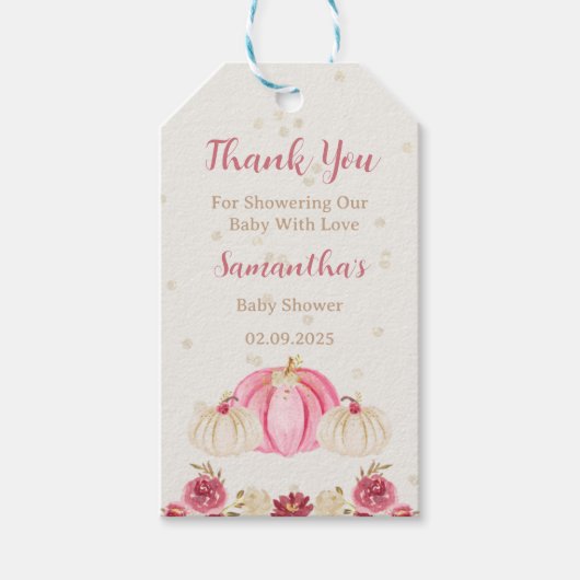 バーガンディ付きピンクカボチャフローラメッセージカード ギフトタグ (正面)