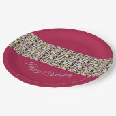 バーガンディ付き装飾模様 ペーパープレート (アングル)