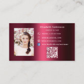 バーガンディ写真のqrコードFacebookアイコン 名刺 (裏面)