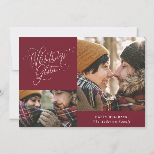 バーガンディ写真コラージュのスクリプエレガントトChristmas シーズンカード (正面)
