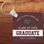 バーガンディ卒業キーチパーソナライズされたェーン キーホルダー (正面)