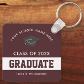 バーガンディ卒業キーチパーソナライズされたェーン キーホルダー (裏面)