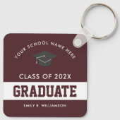 バーガンディ卒業キーチパーソナライズされたェーン キーホルダー (裏面)