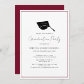 バーガンディ卒業シンプルキャップ2024卒業パーティー 招待状 (正面/裏面)