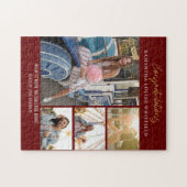 バーガンディ卒業写真コラージュグラッドメモリーズ ジグソーパズル (横)