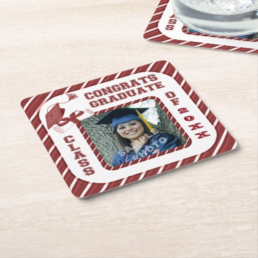 バーガンディ卒業大学院パーティーコースター スクエアペーパーコースター (アングル)