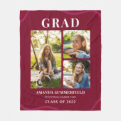 バーガンディ卒業3フォトコラージュ卒業 フリースブランケット (正面)