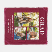 バーガンディ卒業3フォトコラージュ卒業 フリースブランケット (正面(横))