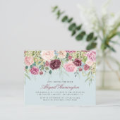 バーガンディ及びパステル調の水彩画の花柄のブライダルシャワー インビテーションポストカード (スタンド正面)