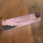 バーガンディ埃っぽいバラピンク金ゴールドアゲイト デスクネームプレート (側面)