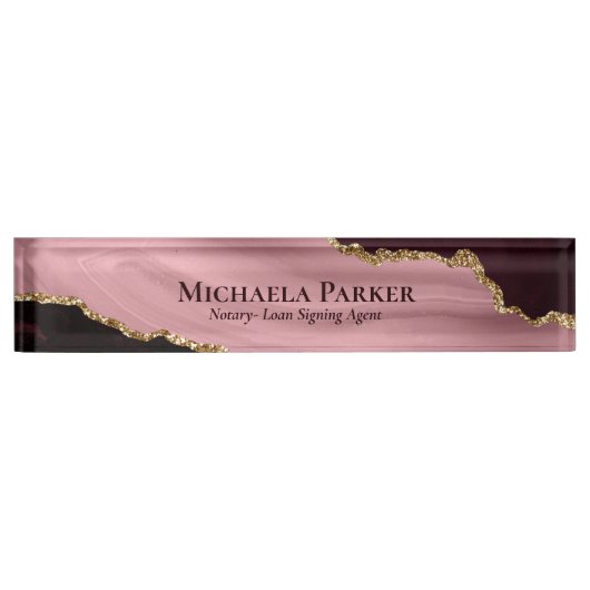 バーガンディ埃っぽいバラピンク金ゴールドアゲイト デスクネームプレート (正面)