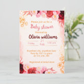 バーガンディ埃っぽいピンクの水色と開花のベビー 招待状 (スタンド正面)