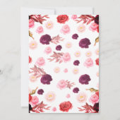 バーガンディ埃っぽいピンクの水色と開花のベビー 招待状 (裏面)