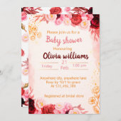 バーガンディ埃っぽいピンクの水色と開花のベビー 招待状 (正面/裏面)