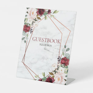 バーガンディ大理石幾何学ゲストブックペデスタルサイン 台座サイン