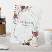 バーガンディ大理石幾何学ゲストブックペデスタルサイン 台座サイン (インサイチュ)