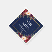 バーガンディ夫人のフローラブルー金ゴールド結婚ズ スタンダードカクテルナプキン (角)