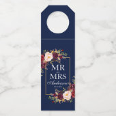 バーガンディ夫人のフローラブルー金ゴールド結婚ズ ボトルネックタグ (正面)