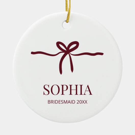 バーガンディ弓のブリデシュモダンーミニマルメイドの年 セラミックオーナメント (正面)