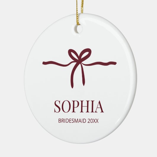 バーガンディ弓のブリデシュモダンーミニマルメイドの年 セラミックオーナメント (左)