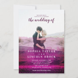 バーガンディ抽象芸術オーバーレイ結婚写真 招待状