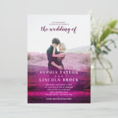 バーガンディ抽象芸術オーバーレイ結婚写真 招待状 (スタンド正面)