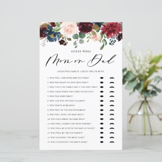 バーガンディ推測誰がママまたはパパ赤ちゃんシャワーゲーム (スタンド正面)