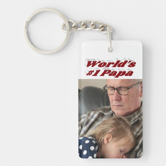 バーガンディ文字のパパ写真 キーホルダー (正面)
