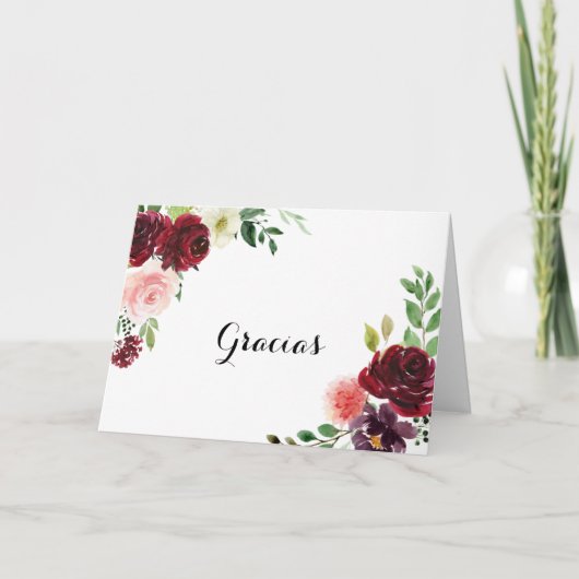 バーガンディ書道結婚のGraciasカード サンキューカード (正面)