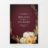 バーガンディ木材ひまわりカボチャQRコード結婚ズ 三つ折り招待状 (カバー)