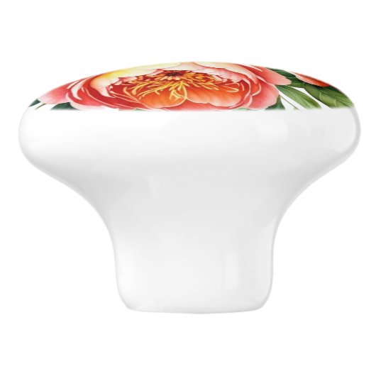 バーガンディ桃の花ピンク牡丹の花の模様 セラミックノブ (側面)