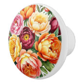 バーガンディ桃の花ピンク牡丹の花の模様 セラミックノブ (右)