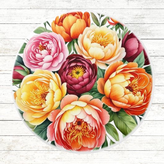 バーガンディ桃の花ピンク牡丹の花の模様 セラミックノブ