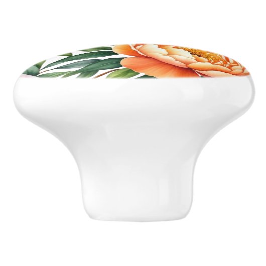 バーガンディ桃の花牡丹の花の模様 セラミックノブ (側面)