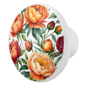 バーガンディ桃の花牡丹の花の模様 セラミックノブ (右)