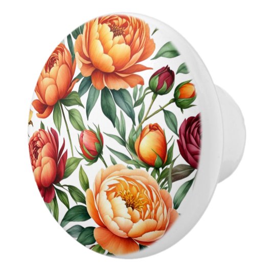 バーガンディ桃の花牡丹の花の模様 セラミックノブ (右)