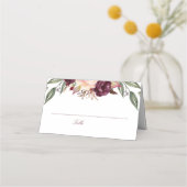 バーガンディ水の色の花結婚の数 プレイスカード (正面)