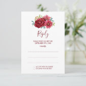 バーガンディ水の色の花結婚の返信カード 出欠カード (スタンド正面)