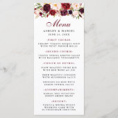 バーガンディ水カラーフローラ結婚のメニュー メニュー (正面)
