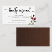 バーガンディ水彩フローラウェディングRSVP 素朴 エンクロージャーカード (正面/裏面)