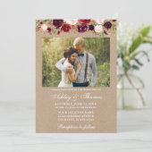 バーガンディ水彩フローラクラフト結婚写真 招待状 (スタンド正面)