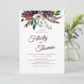 バーガンディ水彩フローラスプレーホワイト結婚ズ 招待状 (スタンド正面)