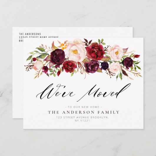 バーガンディ水彩フローラ移動はがき ポストカード (正面/裏面)