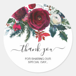 バーガンディ水彩冬の花ありがとう ラウンドシール