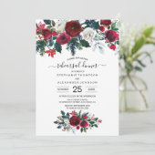 バーガンディ水彩冬の花結婚の花 招待状 (スタンド正面)