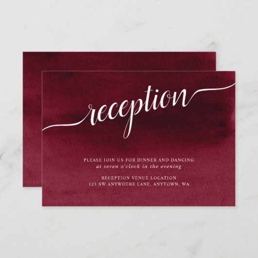 バーガンディ水彩結婚式レセプション エンクロージャーカード (正面/裏面)