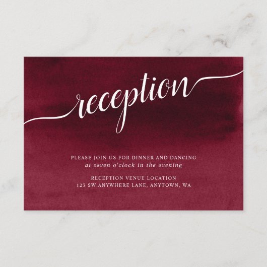 バーガンディ水彩結婚式レセプション エンクロージャーカード (正面)