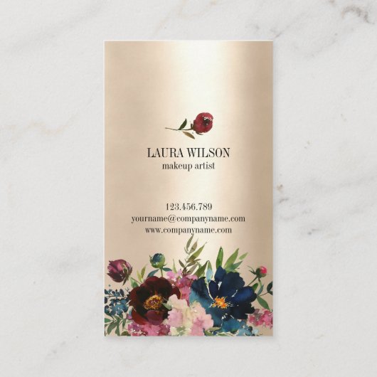 バーガンディ水彩花と美しい目 名刺 (裏面)