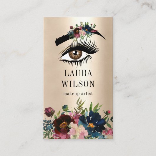 バーガンディ水彩花と美しい目 名刺 (正面)